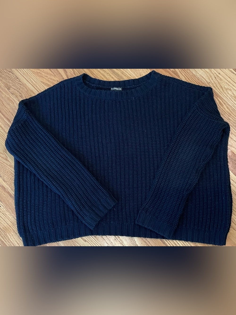 Express Navy Waffle Knit Crewneck Sweater